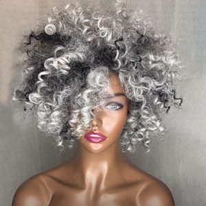 Synthetic Salt and Pepper Curly Laceless Wig
